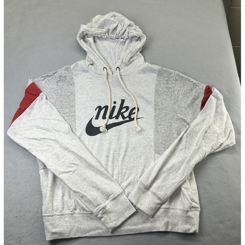 Nike Women's Lightweight Heathered Gray Swoosh Hoodie Cropped Medium
